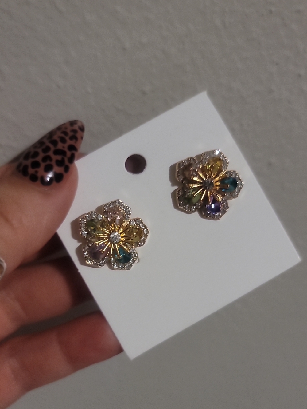 Gold Multi-Color Floral Stud Earrings - Women Jewelry